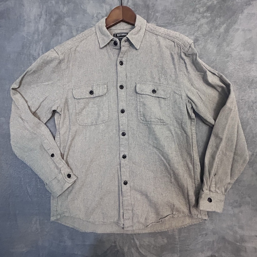 National Outfitters Men's L Gray Herringbone Button‎ Up Flannel Shirt Cotton